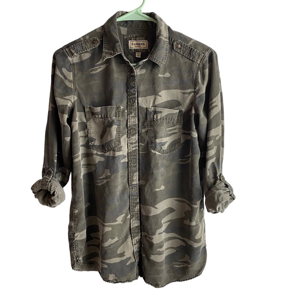 Camo Button Down Boyfriend Shirt - Express